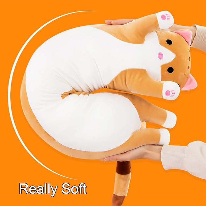 Giant Cat Pillow Plush Cartoon Kitty Sleeping Hugging Pillow, Cuddly Soft Long Kitten Body Pillow Doll Cat Cushion Toy for Kids Girlfriend (Yellow, 90cm/35.4inch)