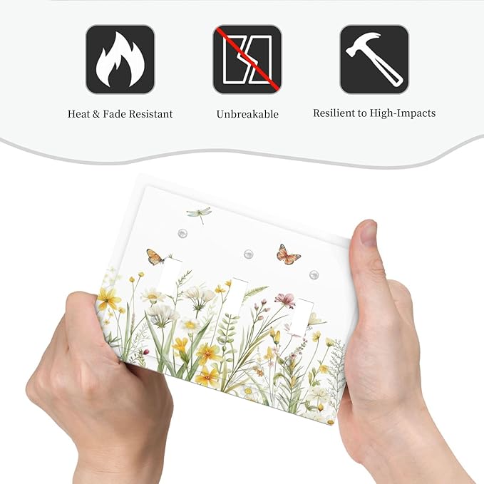 Colorful Wildflowers Dragonfly Butterfly Floral Decorative Switch Plates 3 Gang Wall Plate Triple Toggle Light Switch Cover Faceplate Electrical Wall Panels for Bedroom Living Room Decor