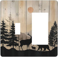 Outlet Covers Wood Board Wildlife Cute Bear Deer Forest Rustic 1 Toggle 1 Rocker Combination Decorative Wall Plate Electrical Switch Plates Light Switch Cover Plate for Bathroom Farmhouse