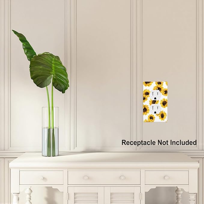 Sunflower Outlet Cover, Yellow Floral White Farmhouse Sunflowers 1-Gang Duplex Receptacle Wall Plate 4.5 x 2.76 Inch for Country Home Decor