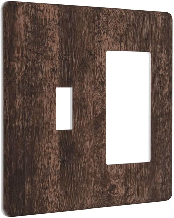 Brown Dark Wood Plank Rustic Vintage Print Outlet Covers 1 Toggle 1 Rocker Combination Decorative Wall Plate Electrical Switch Plates Light Switch Cover Plate for Farmhouse Home Decor