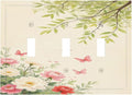Decorative Switch Plates Garden Flowers Green Leaves And Butterflies 3 Gang Wall Plate Faceplate Triple Toggle Light Switch Cover Electrical Wall Panels for Bedroom Cabin Decor