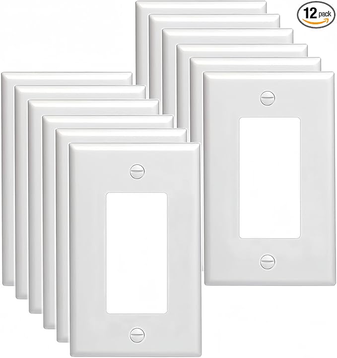 Light Switch GFCI Device Wallplate - Receptacle Outlet Wall Plate, Standard Size 1-Gang 4.50" x 2.76",Unbreakable Polycarbonate Thermoplastic,UL Listed (12 Pack, Glossy White)