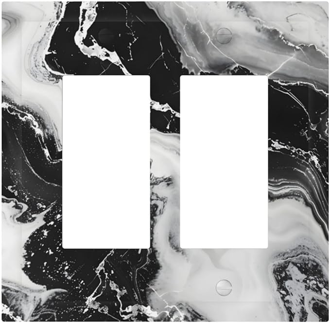Ink Painting Marble Black White Abstract Luxurious Print Decorative Outlet Covers 2 Gang Double GFCI Rocker Electrical Wall Panels Light Switch Cover Plate for Kitchen Office Decor