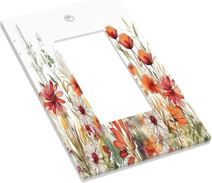 Watercolor Wild Flower Floral Daisy Plant Decorative Outlet Covers 1 Gang Single Rocker Light Switch Cover Plate Wall Plates GFCI Faceplate for Bedroom Living Room Decor