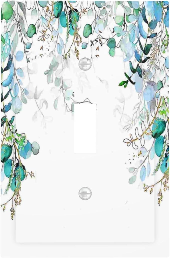Decorative Light Switch Plate Covers Bohemian Green Eucalyptus Leaf Pine Leaves 1 Gang Wall Plate Single Toggle Switch Cover Plate Jumbo Electrical Switchplate Receptacle Faceplate
