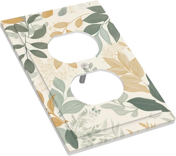 Boho Watercolor Leaves 1 Gang Electrical Duplex Outlet Covers Green Botanical Light Switch Cover Receptacle Wall Plate Decorative Faceplate for Country Bedroom Kitchen Home Living Room Decor