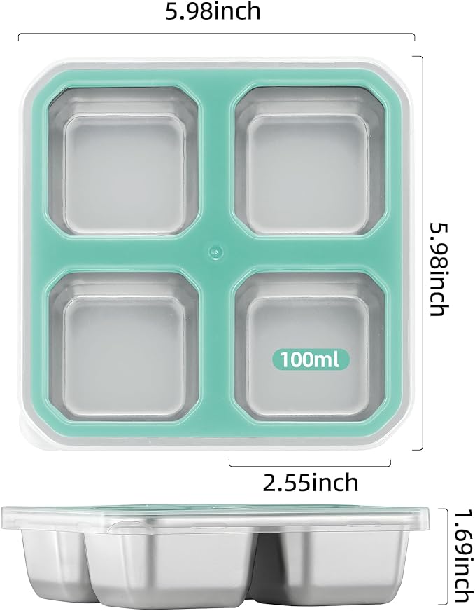 BEFOY 4 Pack Stainless Steel Snack Containers with Lids 4 Compartment Food Storage Containers for Adults & Kids Meal Prep Containers Reusablele (BLUE, 4)