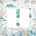 Sea Turtle Ocean Starfish Fish Coral Pearl Decorative Outlet Covers 2 Gang Double GFCI Rocker Electrical Wall Panels Light Switch Cover Plate for Bathroom Kids Room Decor