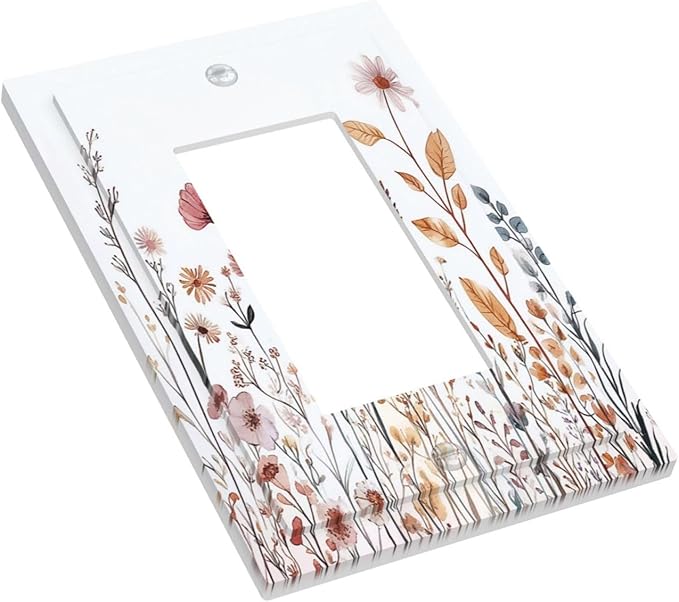 Decorative Outlet Covers Spring Floral Pink Wildflower Leaves Plants 1 Gang Single Rocker Light Switch Cover Plate Wall Plates Gfci Faceplate For Home Bed Room Decor