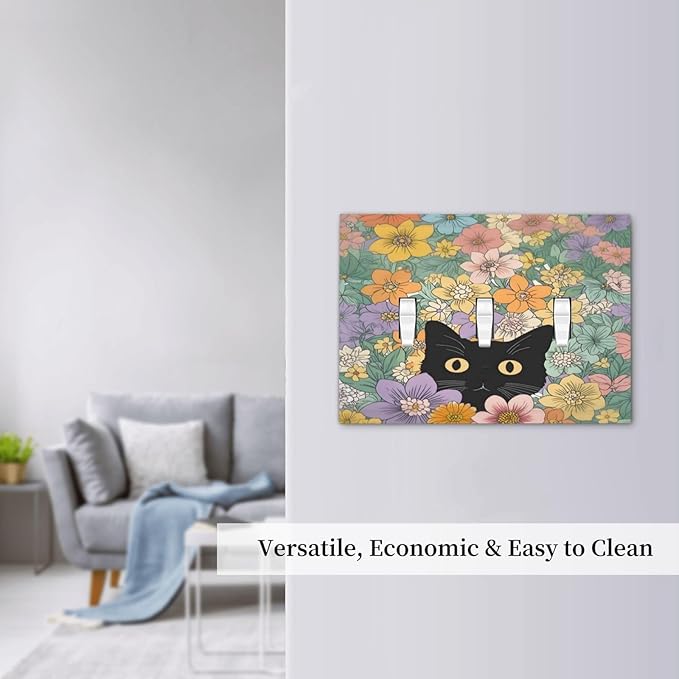 Decorative Switch Plates Funny Cute Cartoon Cat Floral Colorful Flower 3 Gang Wall Plate Triple Toggle Light Switch Cover Faceplate Electrical Wall Panels For Kids Room Nursery Decor