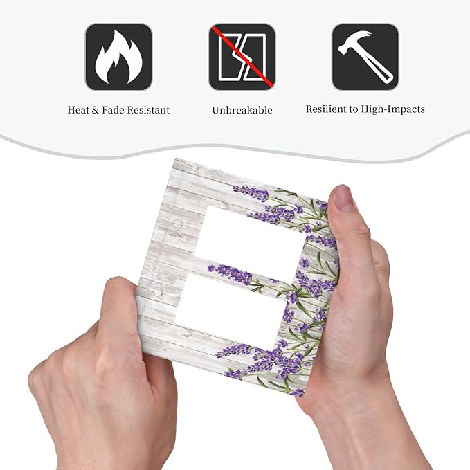 Purple Lavender Rustic Wooden Flowers Floral Plant Decorative Outlet Covers 2 Gang Double GFCI Rocker Electrical Wall Panels Light Switch Cover Plate for Farmhouse Living Room Decor