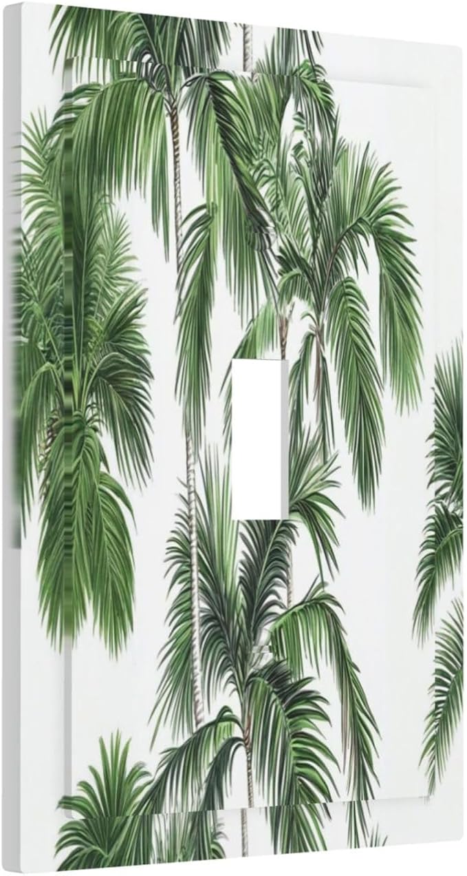 Decorative Light Switch Cover Palm Trees Tropical Green Plant Palm Leaf 1 Gang Single Toggle Device Electrical Faceplate Switchplates Decorator Outlet Wall Plate For Bed Room Bathroom