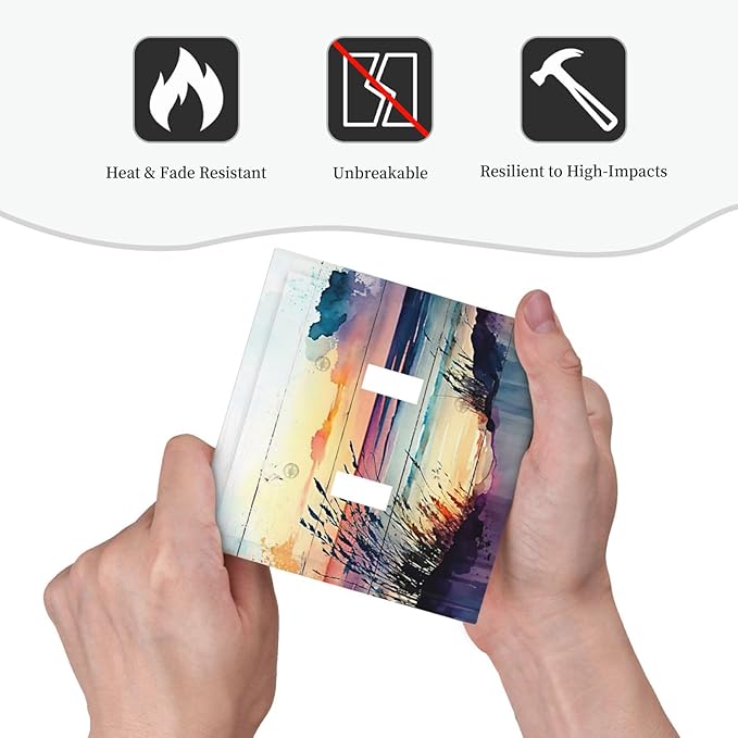 Light Switch Cover Sunset Beach Abstract Watercolor 2 Gang Wall Plate Double Light Switch Plate Nature Coastal Toggle Decorative Outlet Covers Electrical Switchplate for Bathroom Home Decor