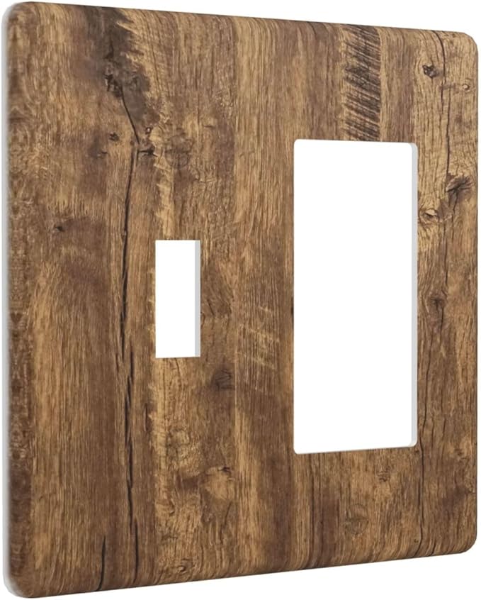 Rustic Brown Wood Distressed Wood Print Outlet Covers 1 Toggle 1 Rocker Combination Decorative Wall Plate Electrical Switch Plates Light Switch Cover Plate for Farmhouse Home Decor