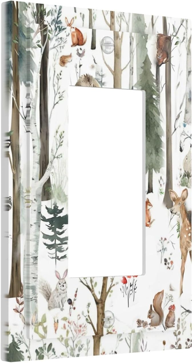 Snow Bear Fox Deer Forest Squirrel Wild Life Animal Decorative Outlet Covers 1 Gang Single Rocker Light Switch Cover Plate Wall Plates GFCI Faceplate for Farmhouse Kids Room Decor