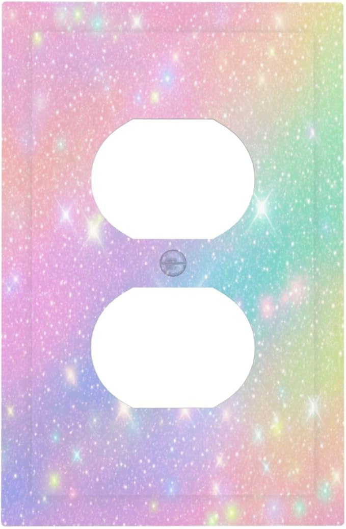 Decorative Outlet Covers Rainbow Shiny Gradient Colors 1 Gang Wall Plate Receptacle Duplex Light Switch Cover Plate Single Dual Plug Covers Electrical Switchplate for Kids Room Nursery Decor