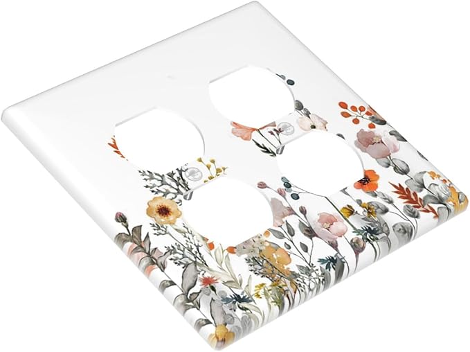 Outlet Covers Colorful Wildflowers Boho Vintage Floral 2 Gang Double Duplex Decorative Light Switch Covers Electrical Wallplates Socket Faceplate For Bed Room Living Room Decor