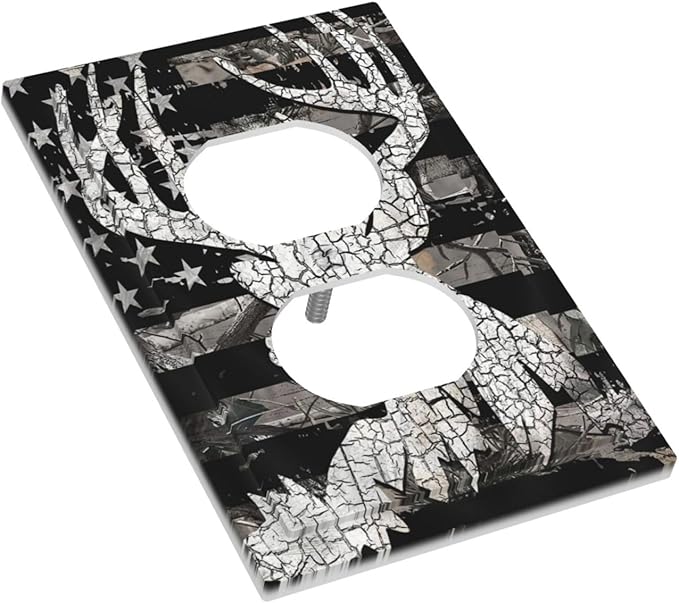 American Flag Forest Antler Deer Elk 1 Gang Outlet Plate Covers Decorative Single Duplex Wall Plate Electrical Receptacle Light Switch Cover Electric Switchplate Country Decor