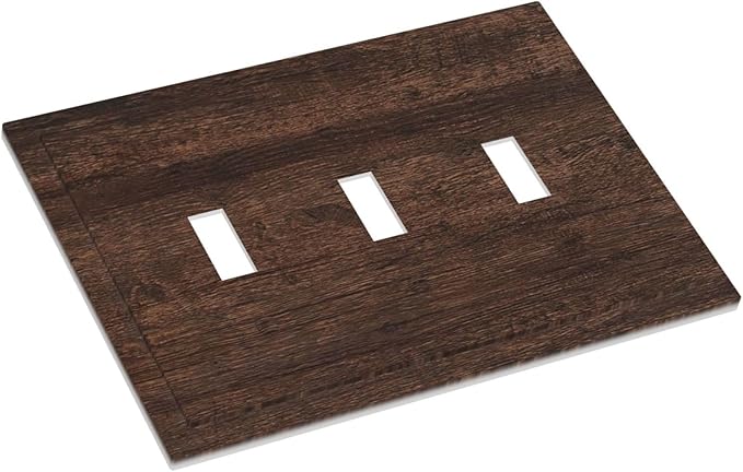 Decorative Switch Plate Cover with Rustic Dark Wood Grain & Vintage Style Design 3 Gang Artistic Wall Plate Unique Triple Toggle Light Switch Covers for Kitchen/Living Room
