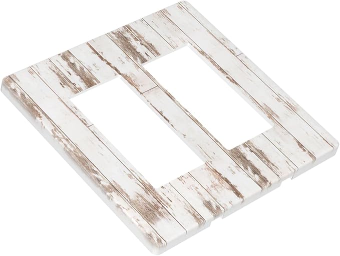 White Grey Wood 2 Gang Double Rocker/Decor Light Switch Cover Decorative Outlet Wall Plate Electrical Faceplate Home Bedroom Art Panel Decor Screwless 4.7" x 4.6