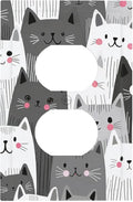 Playful Monochrome Cats with Blush Cheeks Duplex Wall Plate - 1-Gang Standard US Size Cat Lover's Fun Outlet Covers for Boys & Girls Room Decor