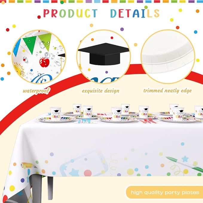 AIBIIN 192 Pcs Kindergarten Graduation Party Decorations 2026 Preschool Graduation Party Supplies Congrats Grad Disposable Tableware Set with Plates Napkins Cups Serves 24 Guests