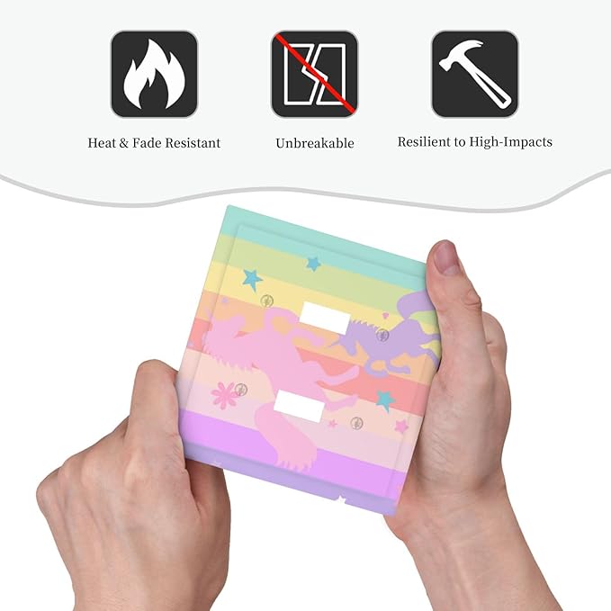 Cute Purple Pink Rainbow Unicorn 2 Gang Light Switch Cover Double Toggle Wall Plate Decorative Electrical Switchplate Covers Faceplate for Nursery Girls Boys Room Kids Room Decor
