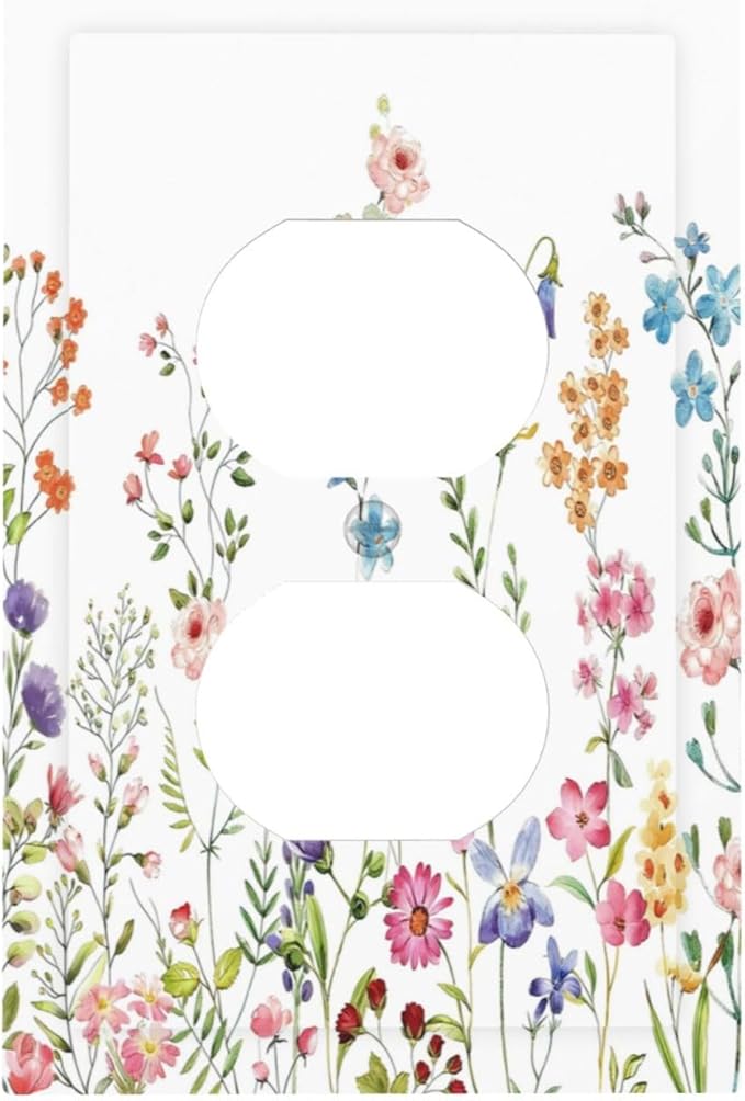 Boho Watercolor Wildflowers Floral Plants Flower Outlet Covers 1 Gang Duplex Light Switch Cover Decorative Switch Plates Electrical Receptacle Faceplate Wall Plate for Bedroom Living Room Decor