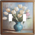 Decorative Art Light Switch Covers Tulips In Vase 2 Gang Double Toggle Wall Plate Decorative Switchcover Electrical Switchplate for Home Decor