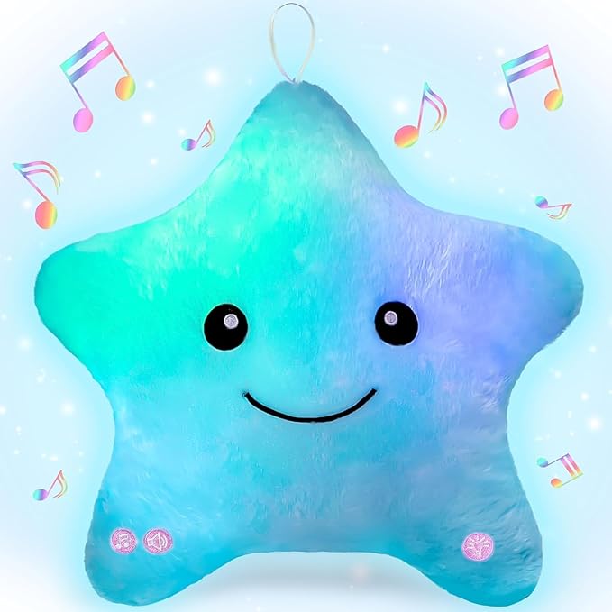 Subao Sensory Toys for Kids with Autism,14" Soft Toddler Pillow With Light &Music,Plush Star Night Light,Light Up Adhd Autism Sensory Products,Birthday Xmas Easter Gifts for Boys 3 4 5 6 7 8 9 10 Blue