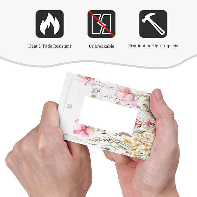 Pink Floral Wild Flowers Watercolor Plants Decorative Outlet Covers 1 Gang Single Rocker Light Switch Cover Plate Wall Plates GFCI Faceplate for Bedroom Living Room Decor