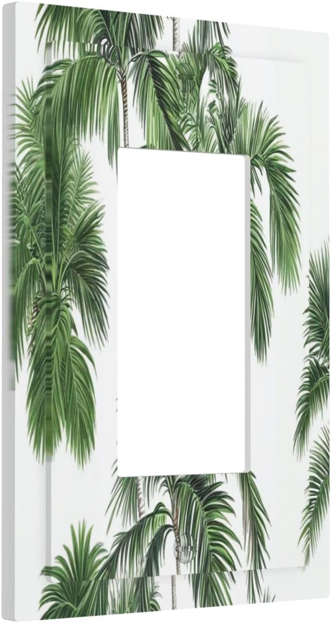 Decorative Outlet Covers Palm Trees Tropical Green Plant Palm Leaf 1 Gang Single Rocker Light Switch Cover Plate Wall Plates Gfci Faceplate For Bed Room Bathroom Decor