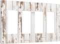 White Grey Wood 4 Gang Quad Rocker/Decor Light Switch Cover Plate Decorative Electrical Faceplate for Bathroom Room Decorate Jumbo Size Screwless 8.3" x 4.6