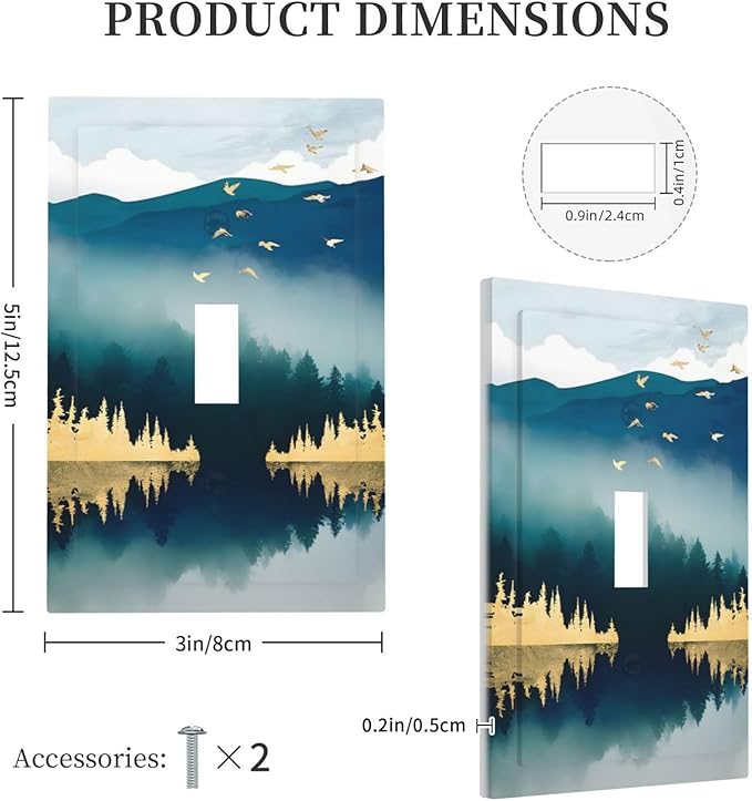 Mountains Landscape Lake Bird Reflection Decorative Light Switch Cover 1 Gang Single Toggle Device Electrical Faceplate Switchplates Decorator Outlet Wall Plate for Bedroom Living Room Decor