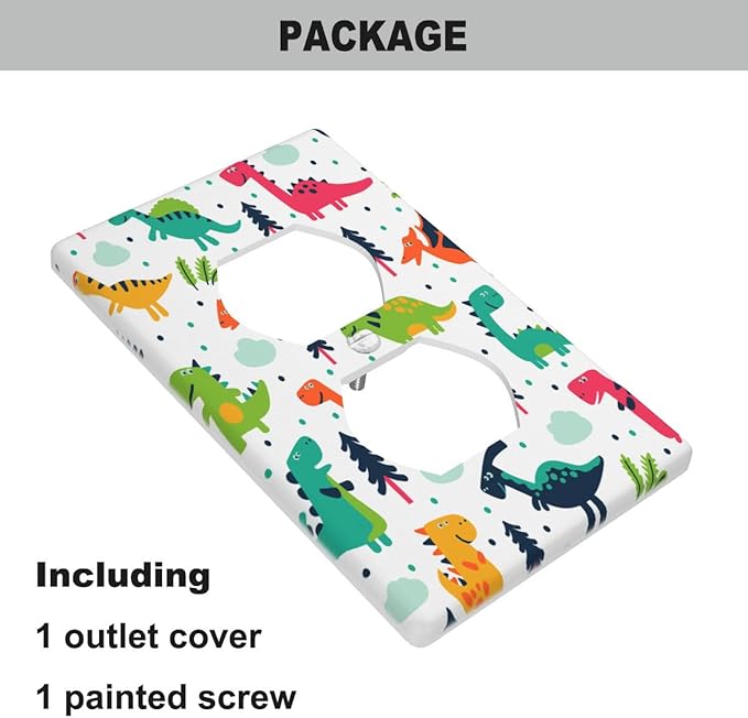 Cartoon Dinosaurs Wall Plate Dinosaur Triceratops Stegosaurus Monoclonius Animal Print Outlet Covers 1-Gang Standard Size Duplex Receptacle Plug Cover 4.5" x 2.76"