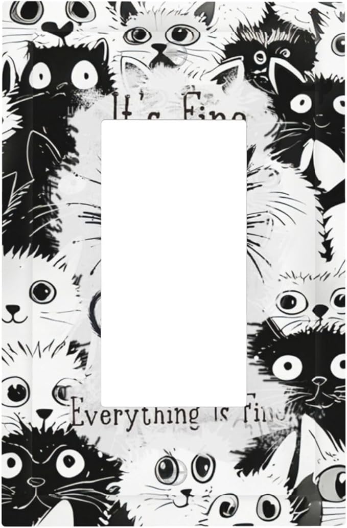 Funny Black Cat Inspirational Quotes Patterns Decorative Outlet Covers 1 Gang Single Rocker Light Switch Cover Plate Wall Plates GFCI Faceplate for Kids Room Nursery Decor
