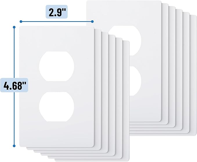 Bates- Screwless Duplex Wall Plate, 12 Pack, White, Screwless Wall Plate Cover, Electric Outlet Cover