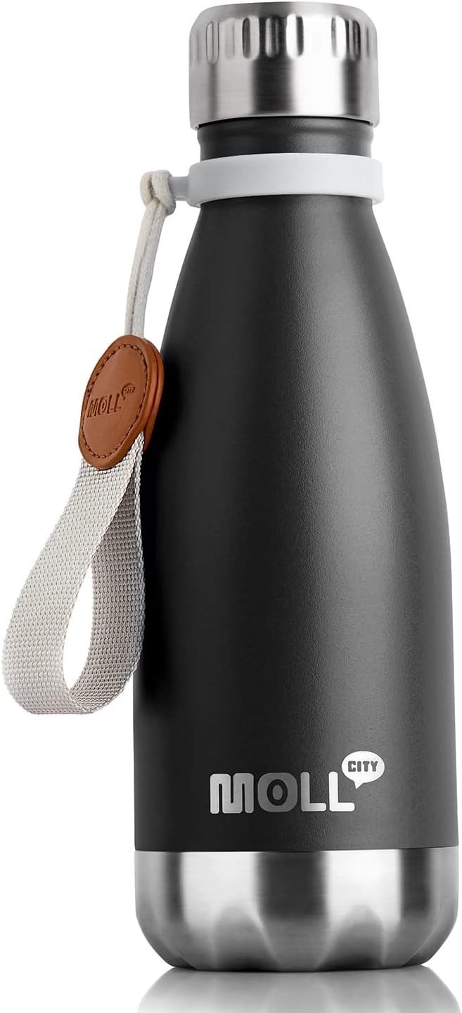 Kids Water Bottle for School-12 oz Stainless Steel Double Wall Vacuum Insulated Sports Water Bottle for Boys-Reusable Metal Travel Leak Proof Flask BPA Free(Black)