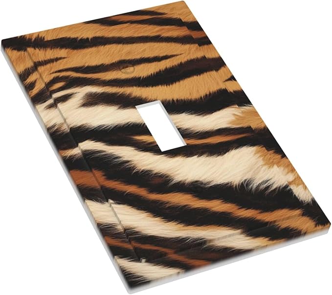 Tiger Texture Wild Animal Skin Pattern Print Decorative Light Switch Cover 1 Gang Single Toggle Device Electrical Faceplate Switchplates Decorator Outlet Wall Plate for Kids Room Office Decor