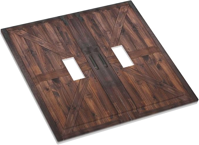 Rustic Barn Doors Vintage Brown Wood Plank Print Decorative Switch Plates 2 Gang Double Toggle Outlet Light Switch Cover Wall Plate Electrical Faceplate for Farmhouse Home Decor