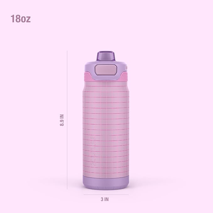 ZULU Powerfill Pro 18oz Kids Stainless Steel Water Bottle with Quick Fill Lid, Triple Wall Vacuum Insulated, Leak Proof Locking Lid, Sip & Chug, Reusable, BPA Free, Dishwasher Safe, Grape Grid