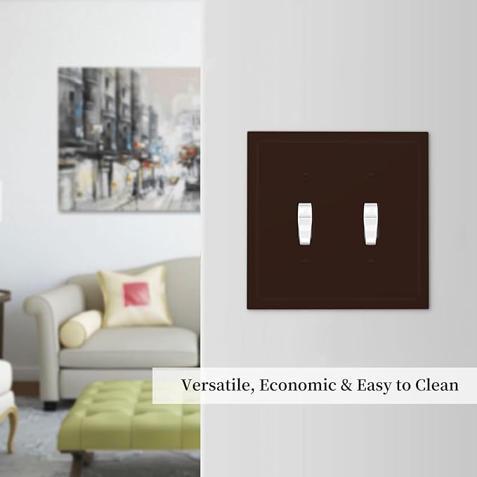 Coffee Brown Decorative 2 Gang Toggle Outlet Light Switch Cover Double Device Wall Plate Electrical Faceplate Dual Device Switchplate