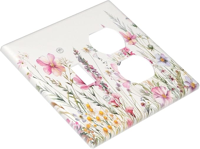 Pink Floral Wild Flowers Watercolor Plants Wallplates 1 Toggle 1 Duplex Switch Plate Electrical GFCI Faceplate Decorative Light Switch Covers for Bedroom Living Room Decor