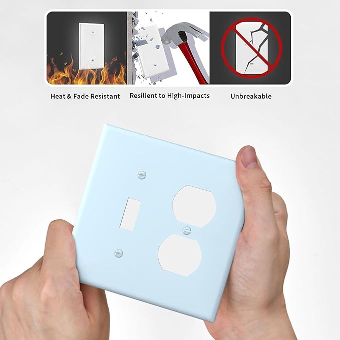 Light/Royal Blue 2 Gang Single Toggle/Duplex Combo Outlet Light Switch Cover, Teal Turquoise Navy Blue Combination 1-Toggle 1-Decorator/Receptacle Wall Plate Electrical Faceplate Covers