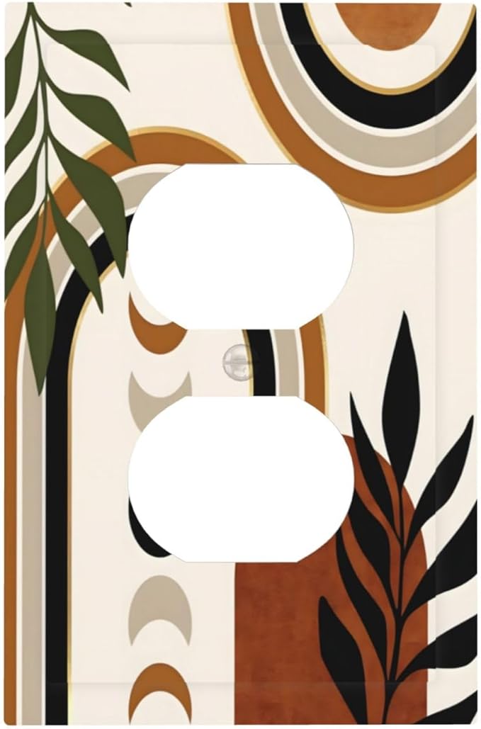 Boho Mid Century Arch Plant Leaves Sun Moon Outlet Covers 1 Gang Duplex Light Switch Cover Decorative Switch Plates Electrical Receptacle Faceplate Wall Plate for Bedroom Living Room Decor