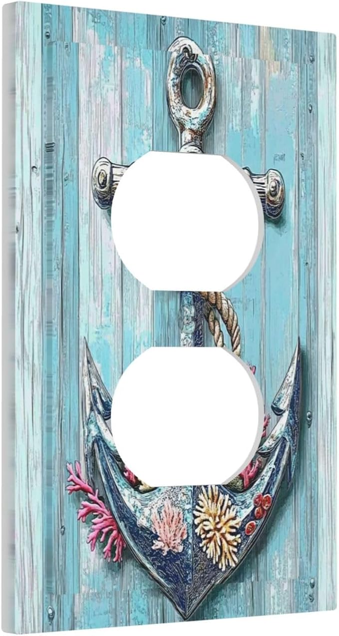 Outlet Covers Anchor Coastal Beach Nautical Coral 1 Gang Duplex Light Switch Cover Decorative Switch Plates Electrical Receptacle Faceplate Wall Plate For Farmhouse Cabin Decor