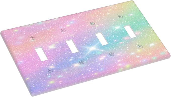 Decorative Light Switch Plate Covers Rainbow Shiny Gradient Colors 4 Gang Wall Plate Switch Cover Plate Quad Toggle Jumbo Electrical Faceplate for Kids Room Nursery Decor