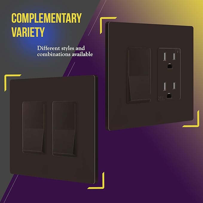 ENERLITES Screwless Decorator Wall Plates Child Safe Outlet Covers, Gloss Finish, Midway Size 2-Gang 4.88" H x 4.92” L, Unbreakable Polycarbonate Thermoplastic, SI8832M-BR, Brown