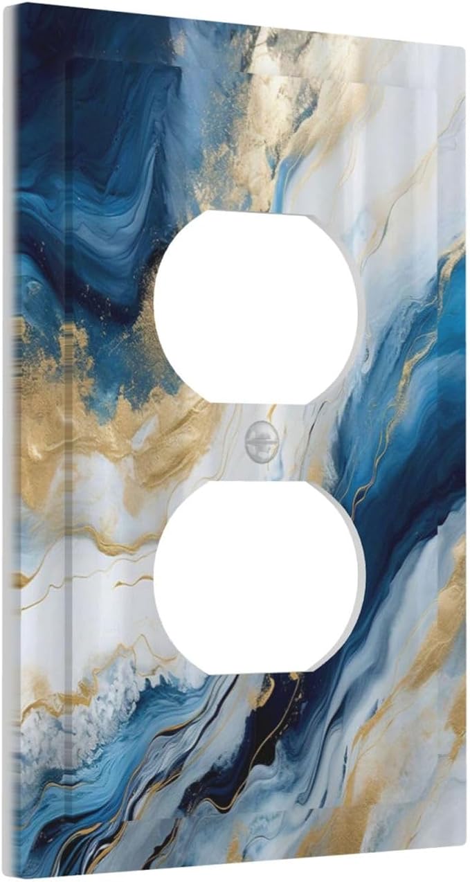 Abstract Blue Granite Luxury Watercolor Marble Texture Print 1 Gang Outlet Plate Decorative Single Duplex Wall Plate Covers Unique Electrical Receptacle Light Switch Cover Art Faceplate Switchplate